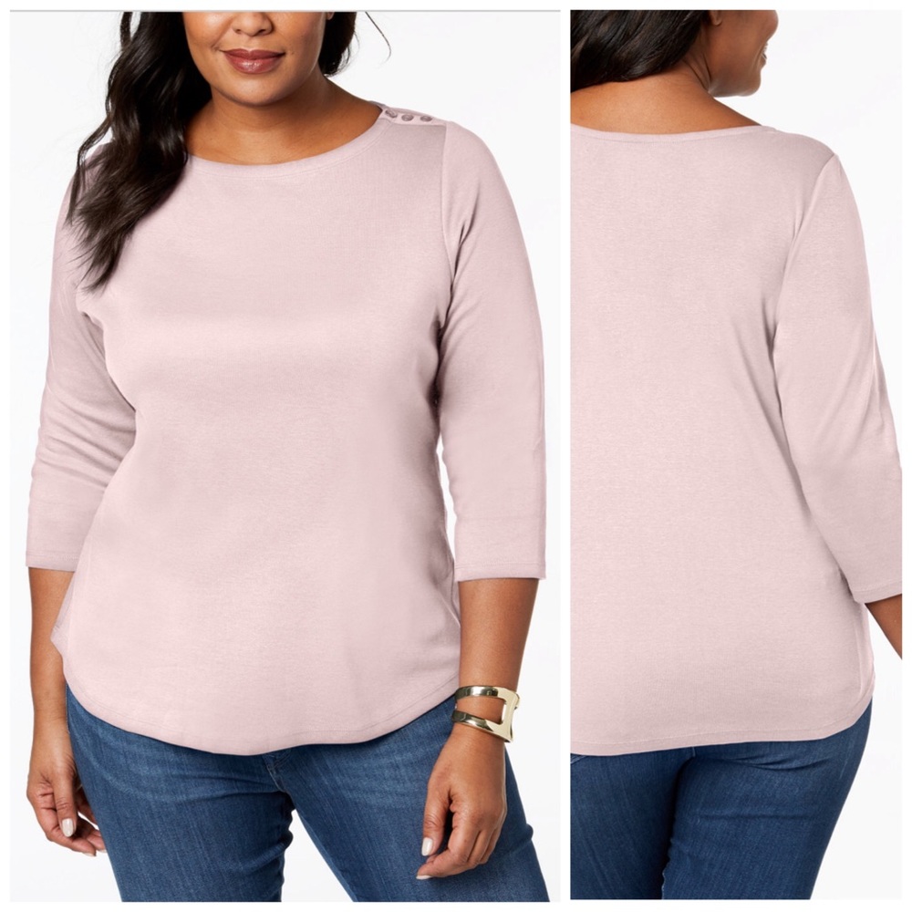 0X 1X 2X 3X Charter Club Pink 3/4 Sleeve Top Plus Size - Picture 1 of 4